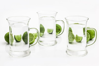 jugs of water and limes