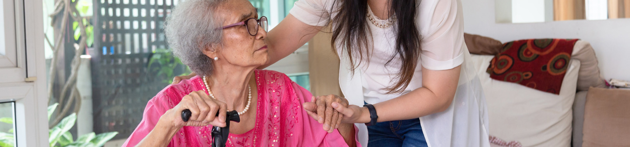 Elderly woman and carer