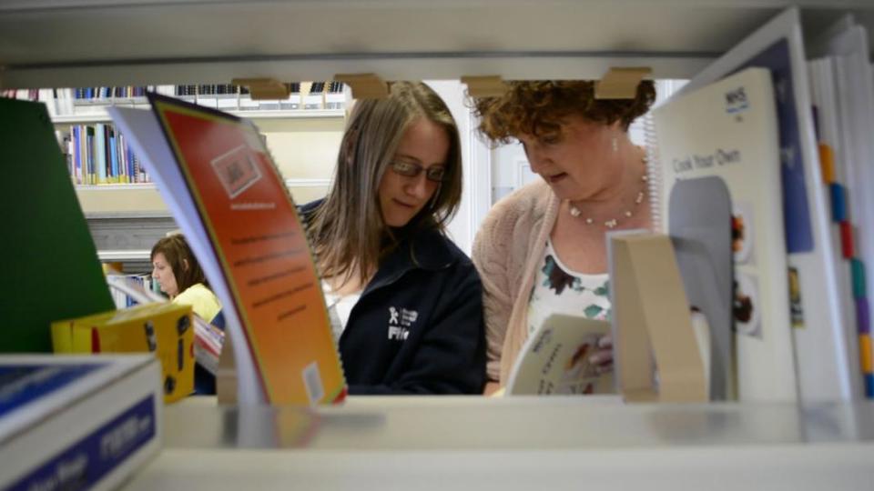 woman in library 