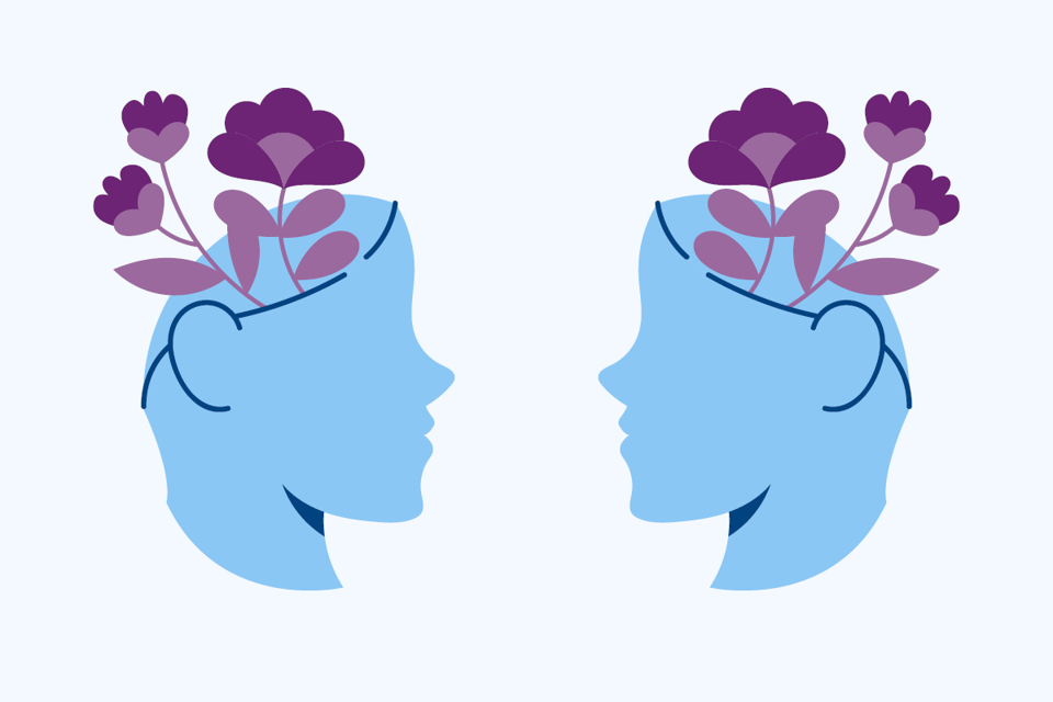 two head icons with flowers coming from their minds