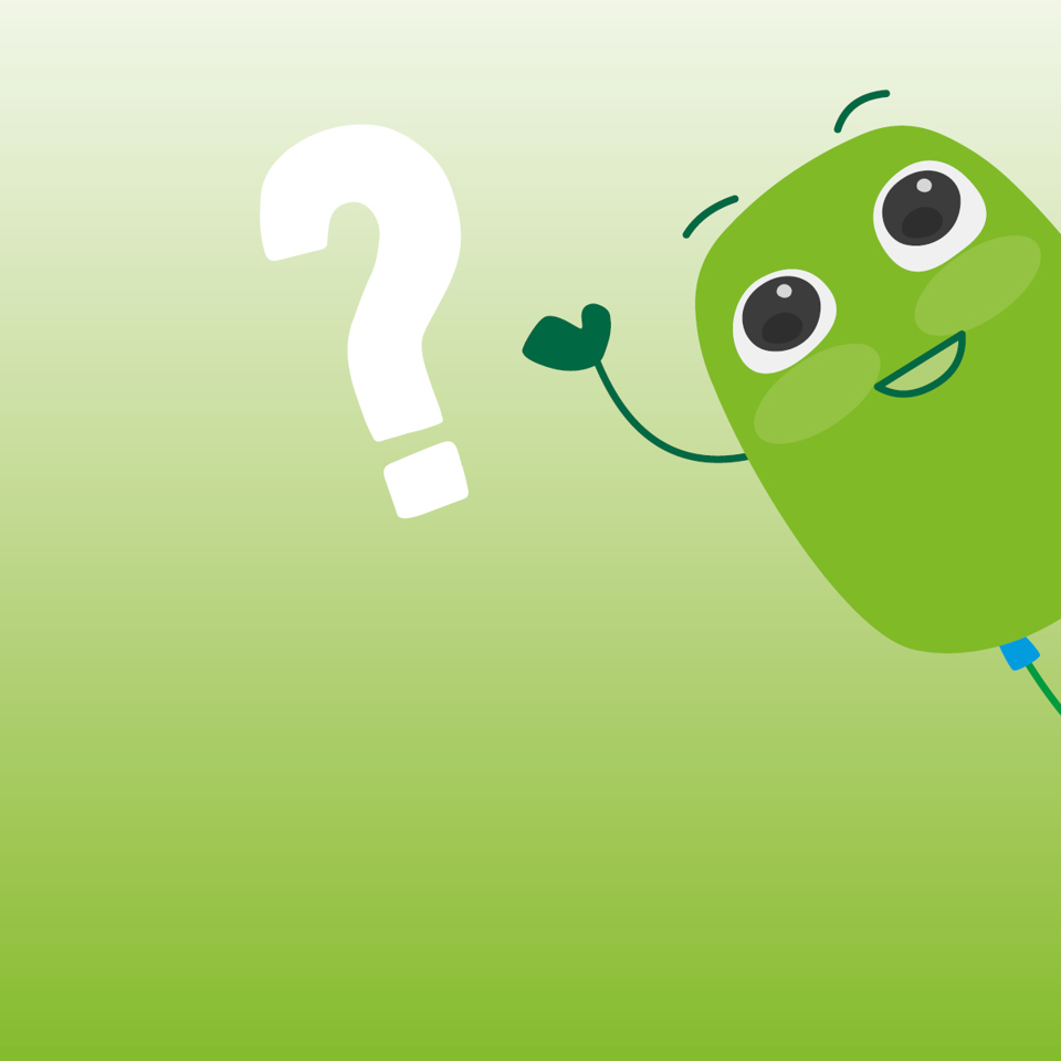 green character with question mark