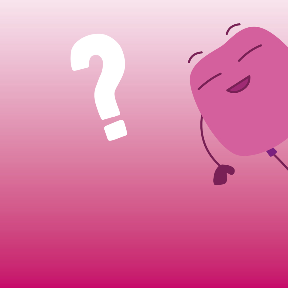 pink character with question mark