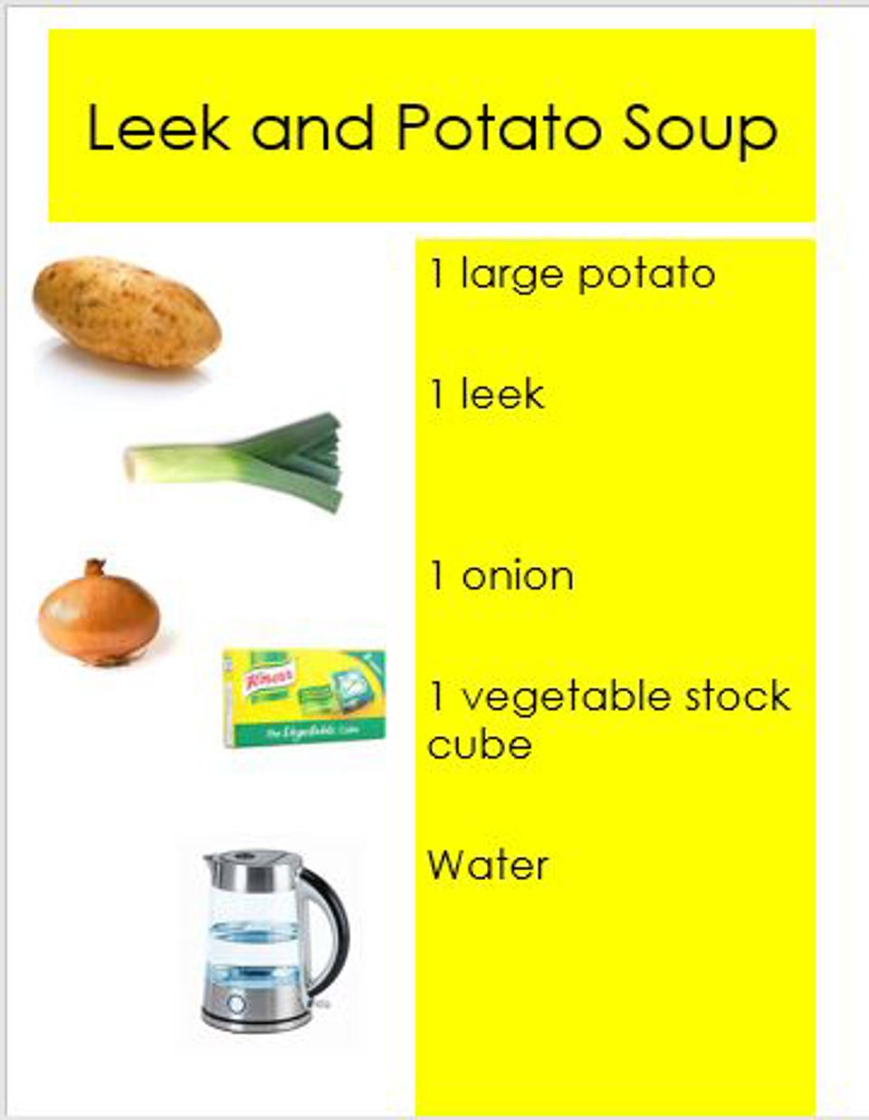 Making Leek & Potato soup ingredients